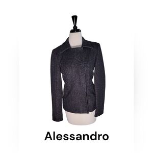Alessandro Dell'Acqua Women's Black Herringbone Wool Blend Fully Lined Jacket